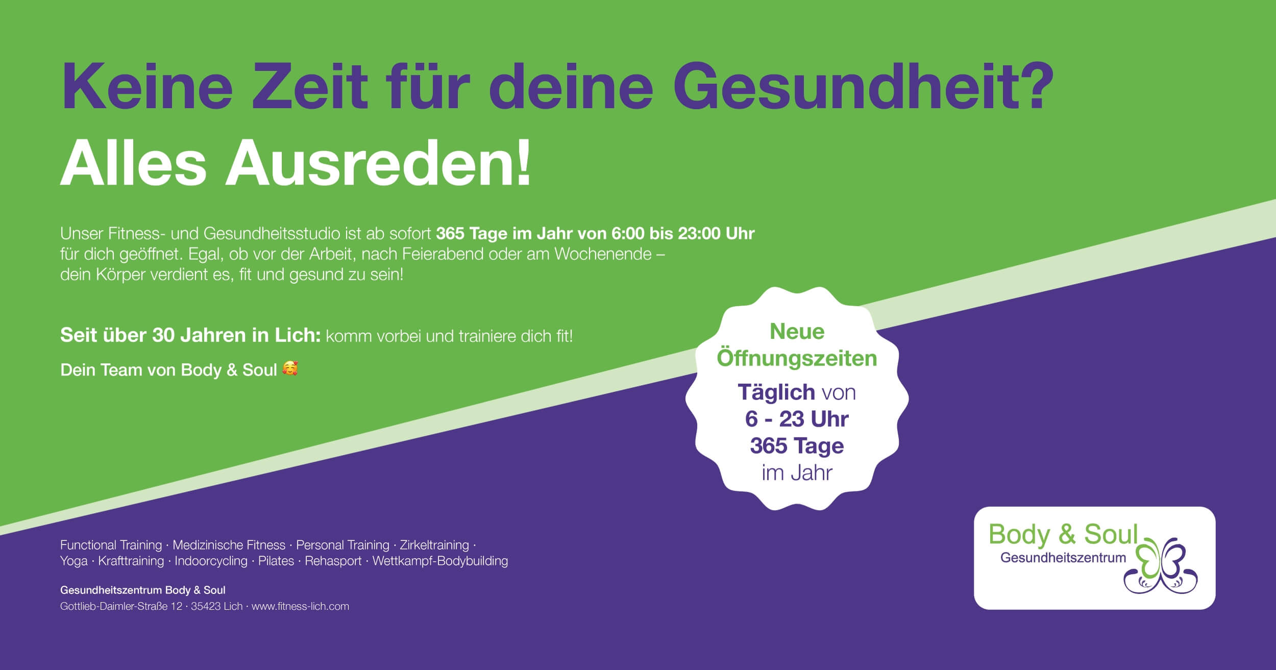 Neue Öffnungszeiten Body & Soul Lich